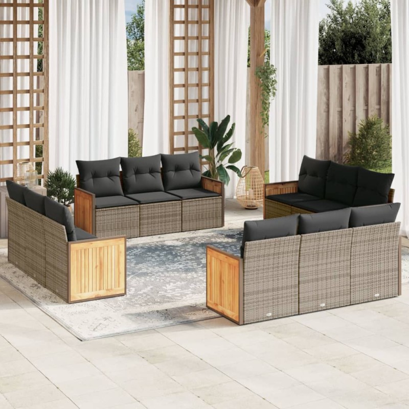 vidaXL Set de sofás de jardín 12 pzas con cojines ratán sintético gris vidaXL Set de sofás de jardín 12 pzas con cojines ratán sintético gris