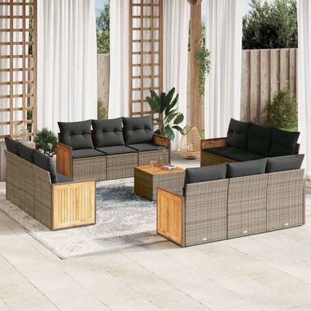 vidaXL Set sofás de jardín con cojines 13 piezas ratán sintético gris