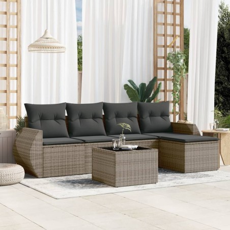 vidaXL Set de muebles de jardín 6 pzas y cojines ratán sintético gris