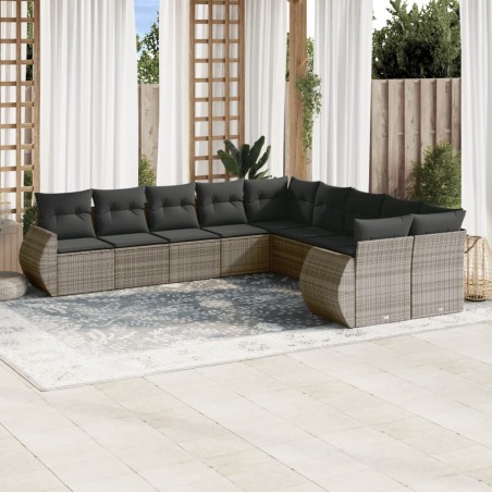 vidaXL Set de sofás de jardín 10 pzas con cojines ratán sintético gris