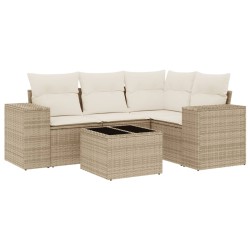 vidaXL Juego de sofás jardín con cojines 5 pzas ratán sintético beige