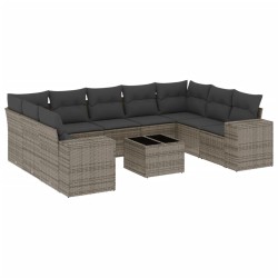 vidaXL Set de sofás de jardín 10 pzas con cojines ratán sintético gris