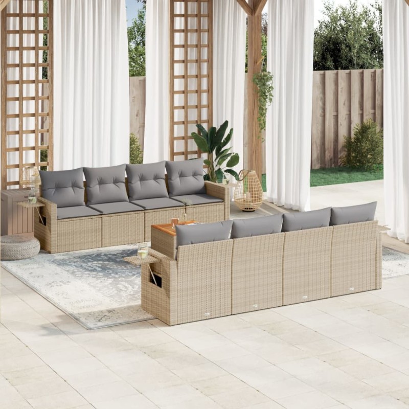 vidaXL Set de sofás de jardín 9 pzas con cojines ratán sintético beige vidaXL Set de sofás de jardín 9 pzas con cojines ratán sintético beige