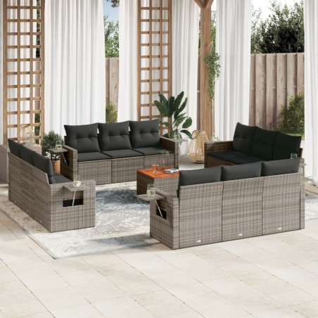 vidaXL Set sofás de jardín con cojines 13 piezas ratán sintético gris