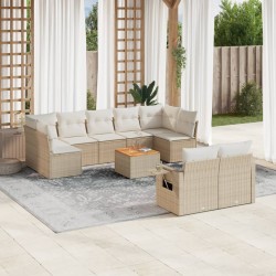 vidaXL Juego de sofás jardín con cojines beige 10 pzas ratán sintético