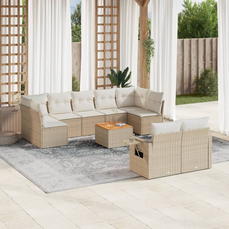 vidaXL Juego de sofás jardín con cojines beige 10 pzas ratán sintético vidaXL Juego de sofás jardín con cojines beige 10 pzas ratán sintético
