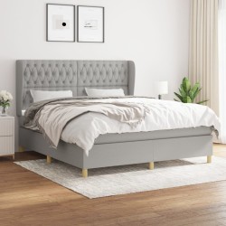 vidaXL Cama box spring con colchón tela gris claro 180x200 cm