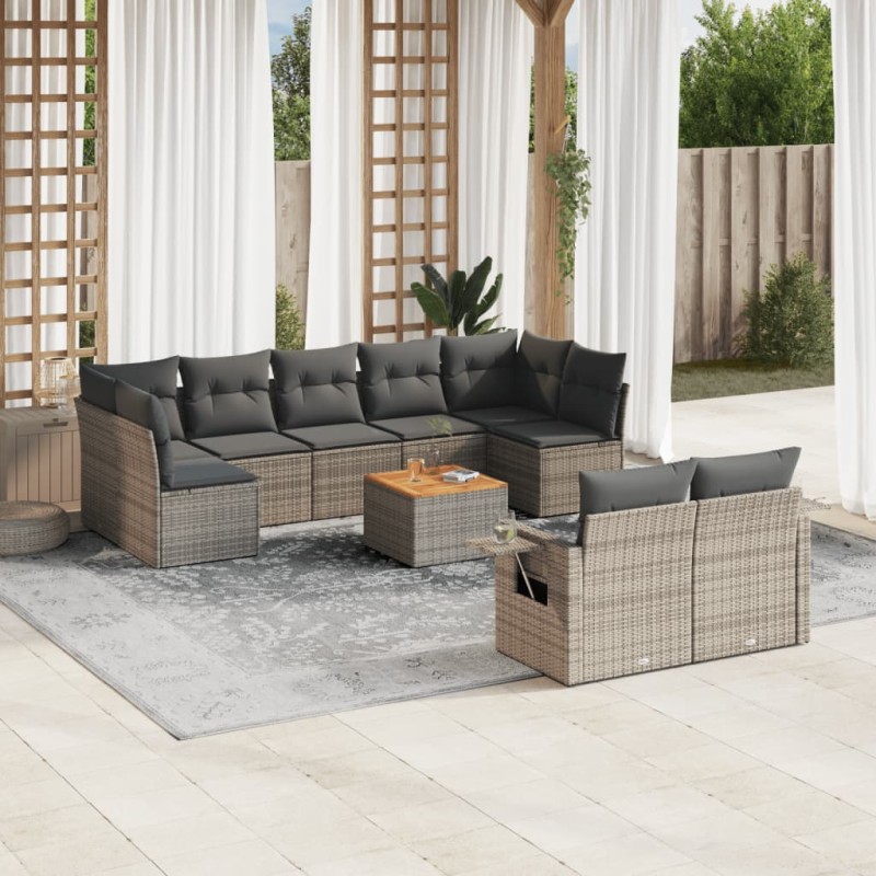 vidaXL Set de sofás de jardín 10 pzas con cojines ratán sintético gris vidaXL Set de sofás de jardín 10 pzas con cojines ratán sintético gris