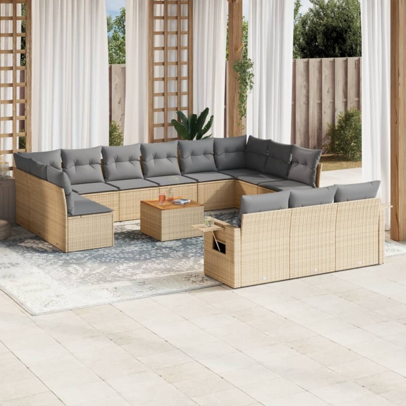 vidaXL Set sofás de jardín 14 pzas con cojines ratán sintético beige vidaXL Set sofás de jardín 14 pzas con cojines ratán sintético beige