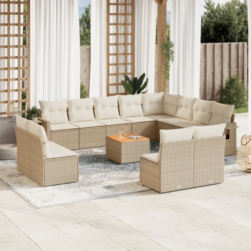 vidaXL Set sofás de jardín con cojines 13 pzas ratán sintético beige vidaXL Set sofás de jardín con cojines 13 pzas ratán sintético beige