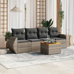vidaXL Juego de sofás jardín con cojines 5 pzas ratán sintético gris