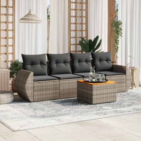 vidaXL Juego de sofás jardín con cojines 5 pzas ratán sintético gris