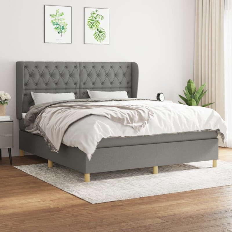 vidaXL Cama box spring con colchón tela gris oscuro 160x200 cm vidaXL Cama box spring con colchón tela gris oscuro 160x200 cm