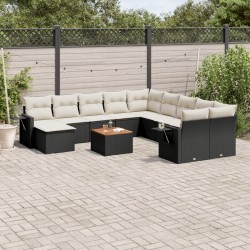 vidaXL Set de sofás de jardín 12 piezas cojines ratán sintético negro