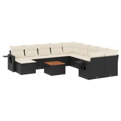 vidaXL Set de sofás de jardín 12 piezas cojines ratán sintético negro