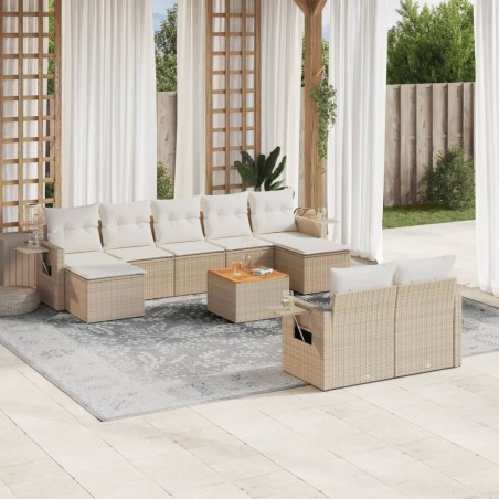 vidaXL Juego de sofás jardín con cojines beige 10 pzas ratán sintético