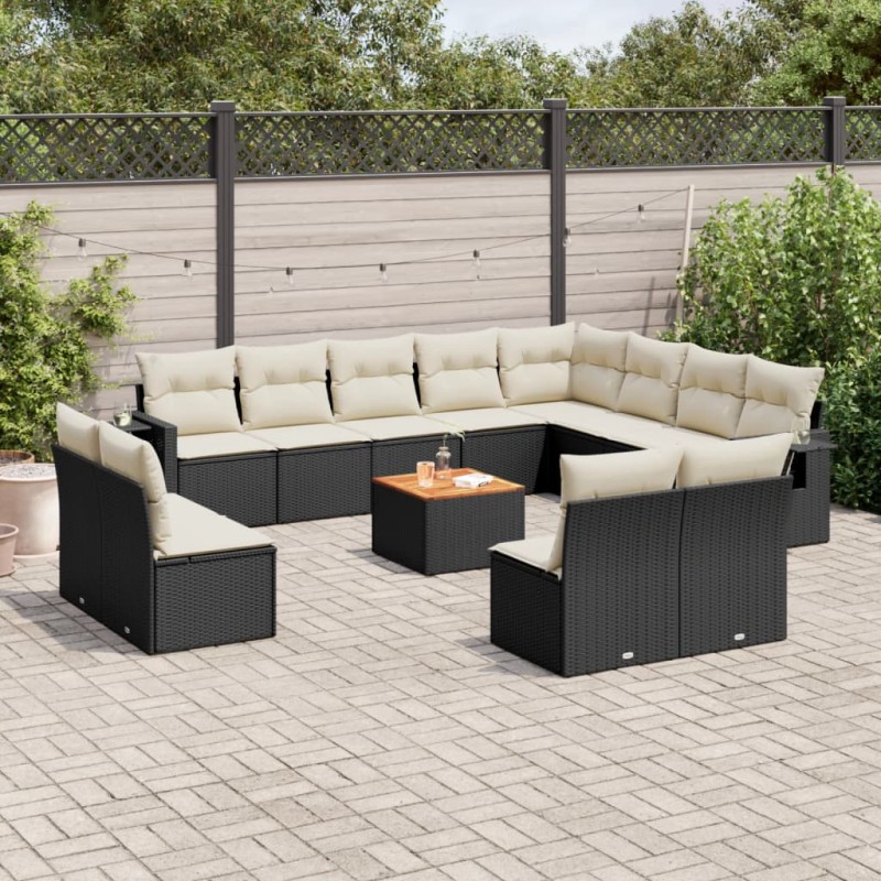 vidaXL Set de sofás de jardín y cojines 13 pzas ratán sintético negro vidaXL Set de sofás de jardín y cojines 13 pzas ratán sintético negro