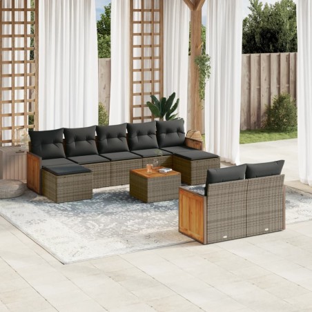 vidaXL Set de sofás de jardín 10 pzas con cojines ratán sintético gris