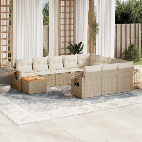 vidaXL Set de sofás de jardín 11pzas con cojines ratán sintético beige