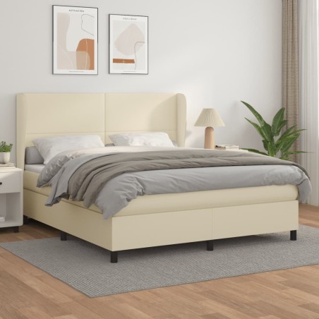vidaXL Cama box spring con colchón cuero sintético crema 160x200 cm