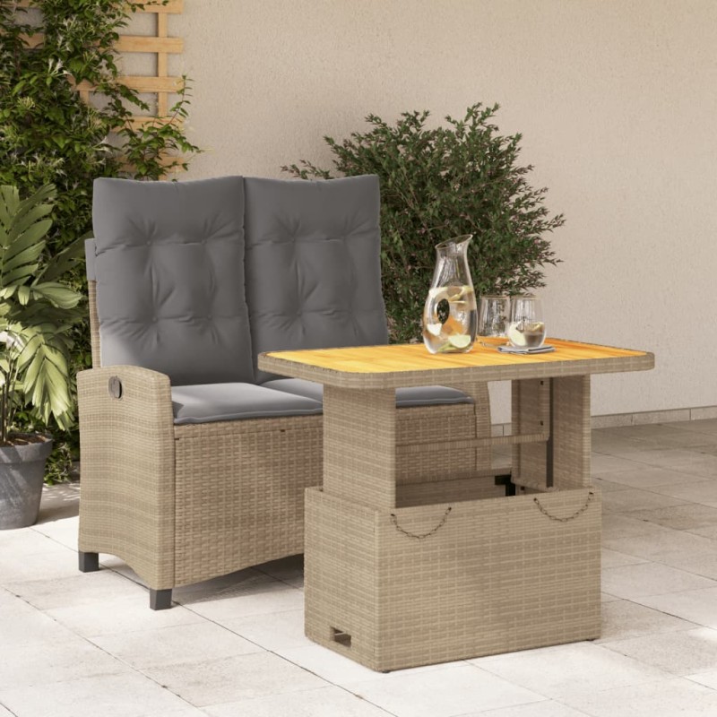 vidaXL Set comedor de jardín 2 pzas con cojines ratán sintético beige vidaXL Set comedor de jardín 2 pzas con cojines ratán sintético beige