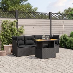 vidaXL Set de muebles de jardín 5 pzas y cojines ratán sintético negro
