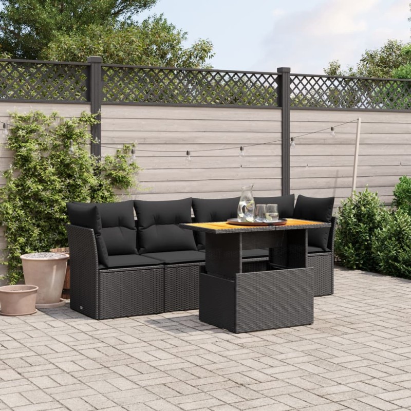 vidaXL Set de muebles de jardín 5 pzas y cojines ratán sintético negro vidaXL Set de muebles de jardín 5 pzas y cojines ratán sintético negro