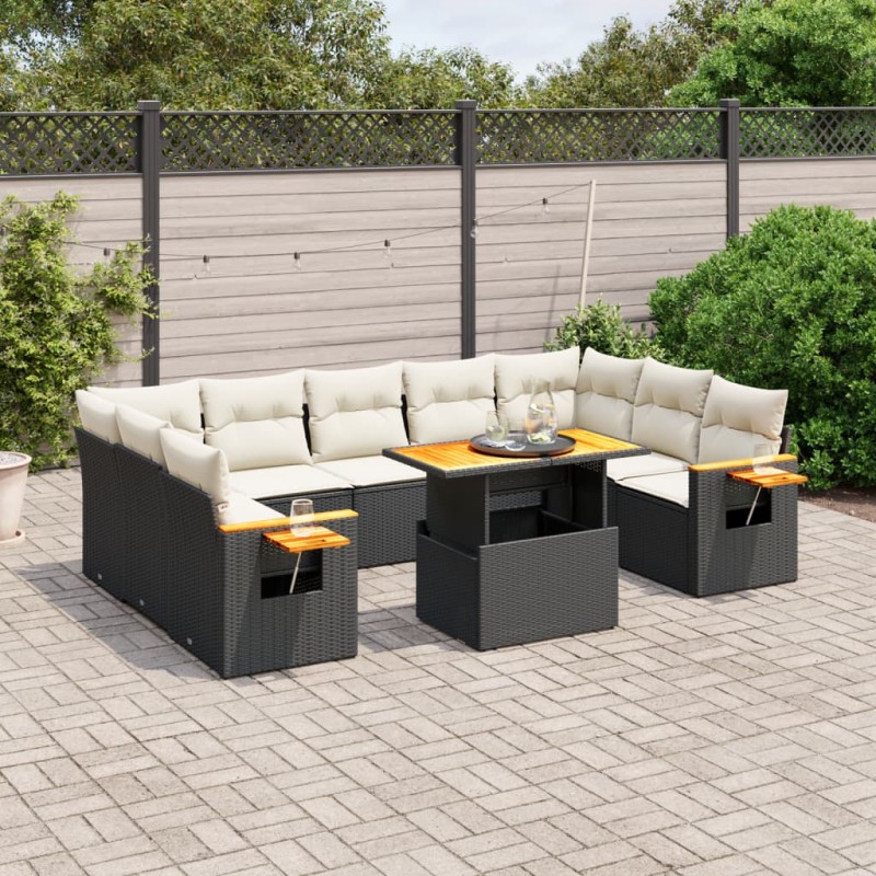 vidaXL Set de sofás de jardín 10 pzas cojines ratán sintético negro vidaXL Set de sofás de jardín 10 pzas cojines ratán sintético negro