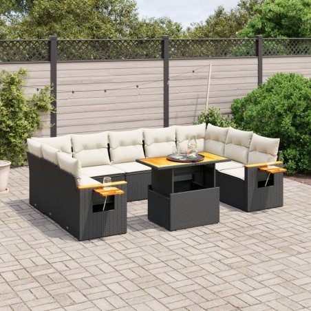 vidaXL Set de sofás de jardín 10 pzas cojines ratán sintético negro