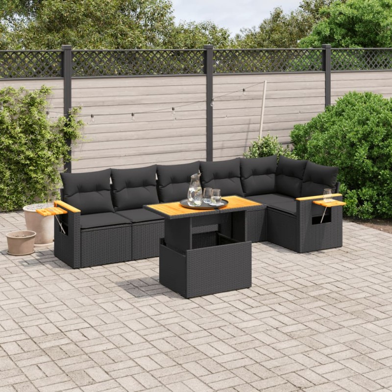 vidaXL Set de comedor de jardín 7 pzas y cojines ratán sintético negro vidaXL Set de comedor de jardín 7 pzas y cojines ratán sintético negro