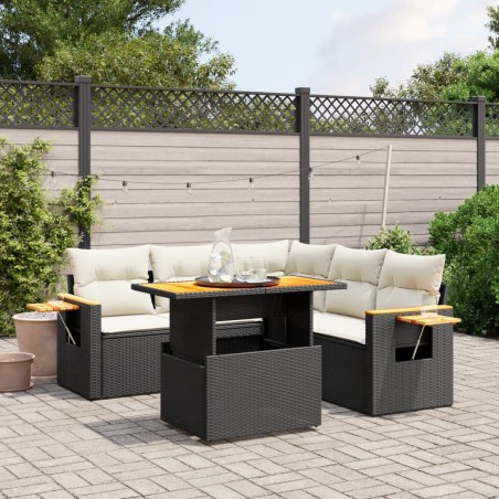 vidaXL Set de sofás de jardín 6 piezas y cojines ratán sintético negro
