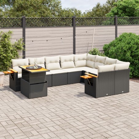 vidaXL Set de sofás de jardín 10 pzas cojines ratán sintético negro