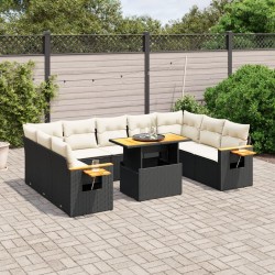 vidaXL Set de sofás de jardín 11 pzas y cojines ratán sintético negro