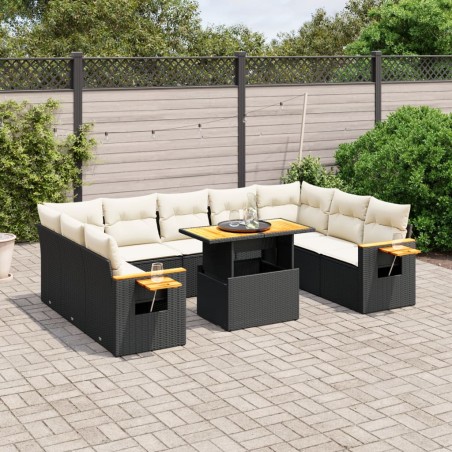 vidaXL Set de sofás de jardín 11 pzas y cojines ratán sintético negro