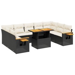 vidaXL Set de sofás de jardín 11 pzas y cojines ratán sintético negro