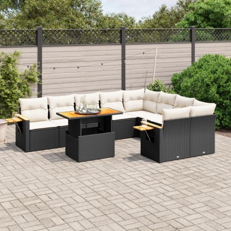vidaXL Set de sofás de jardín 10 pzas cojines ratán sintético negro
