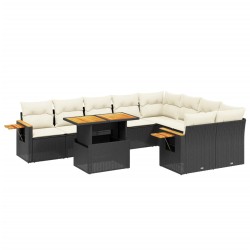 vidaXL Set de sofás de jardín 10 pzas cojines ratán sintético negro