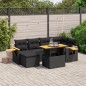 vidaXL Set de comedor de jardín 7 pzas y cojines ratán sintético negro