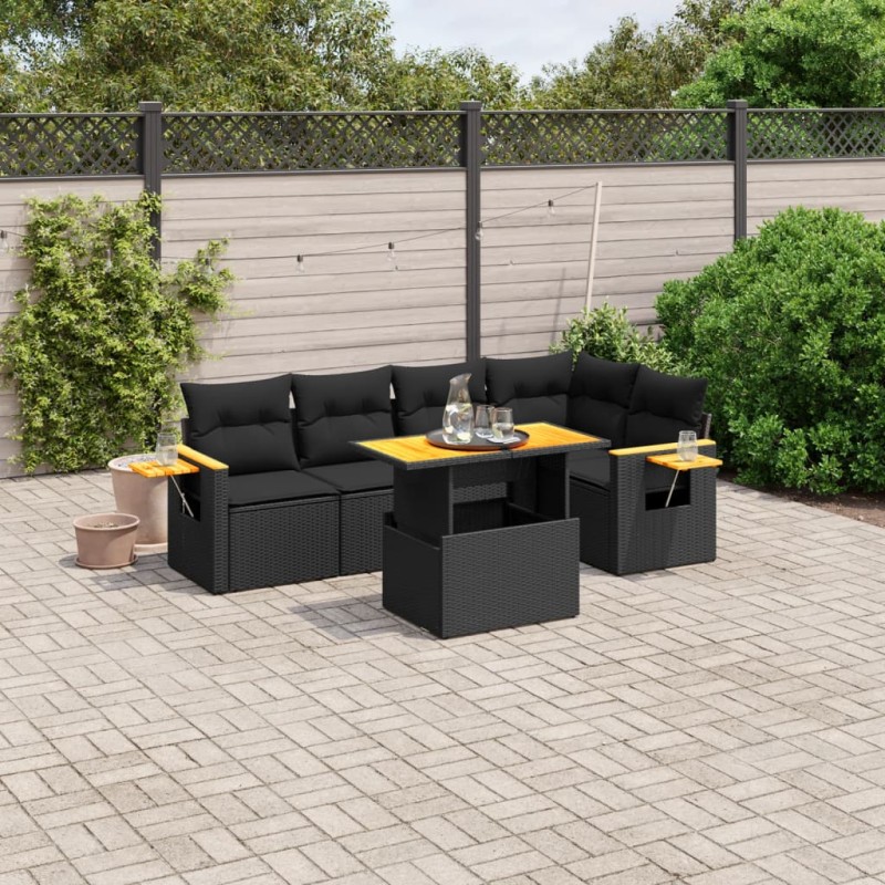 vidaXL Set de sofás de jardín 6 piezas y cojines ratán sintético negro vidaXL Set de sofás de jardín 6 piezas y cojines ratán sintético negro
