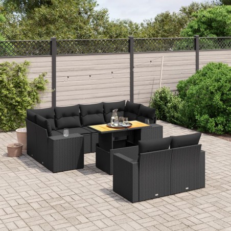 vidaXL Set de sofás de jardín 11 pzas y cojines ratán sintético negro