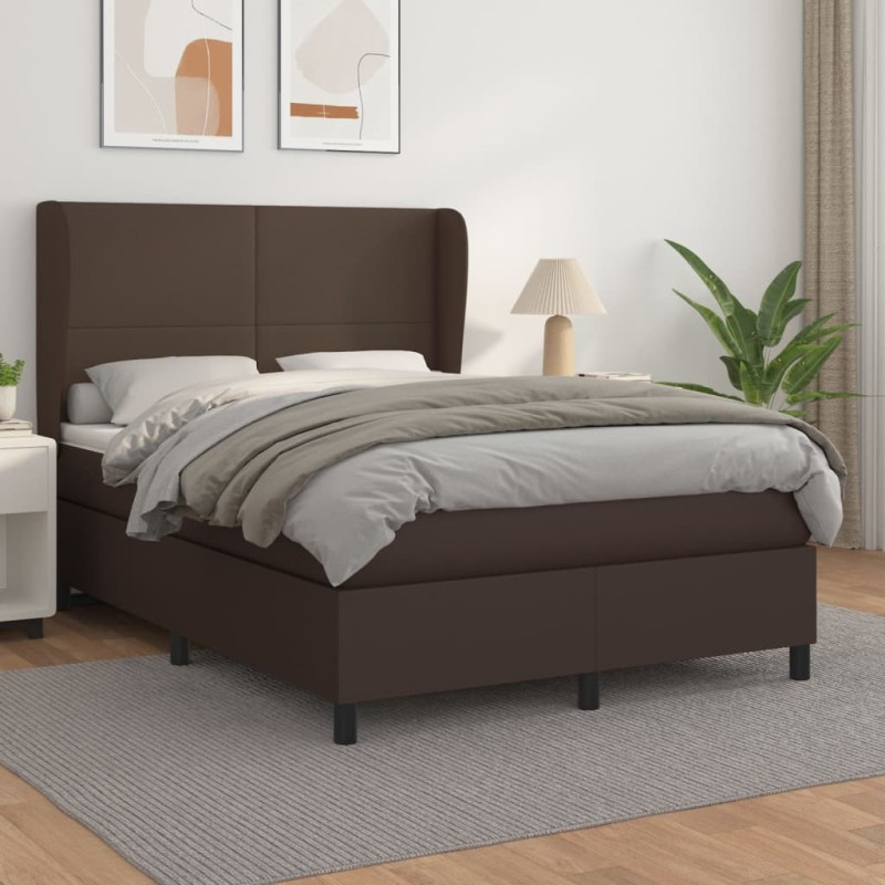 vidaXL Cama box spring con colchón cuero sintético marrón 140x200cm vidaXL Cama box spring con colchón cuero sintético marrón 140x200cm