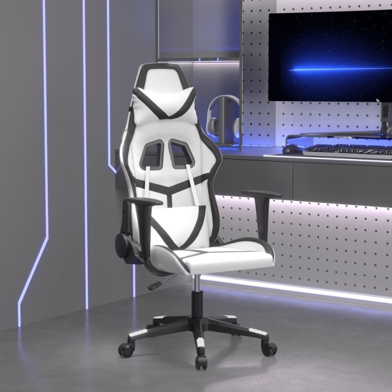 vidaXL Silla gaming de masaje cuero sintético blanco y negro vidaXL Silla gaming de masaje cuero sintético blanco y negro