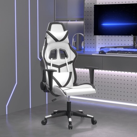 vidaXL Silla gaming de masaje cuero sintético blanco y negro