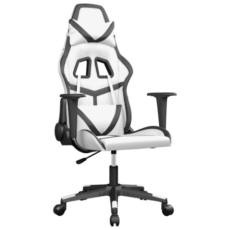 vidaXL Silla gaming de masaje cuero sintético blanco y negro