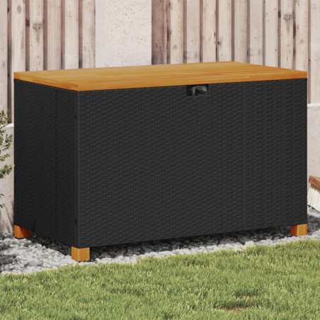 vidaXL Caja de almacenaje jardín madera acacia ratán negro 110x55x63cm
