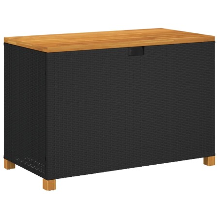 vidaXL Caja de almacenaje jardín madera acacia ratán negro 110x55x63cm