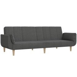 vidaXL Sofá cama de 2 plazas con dos almohadas tela gris oscuro