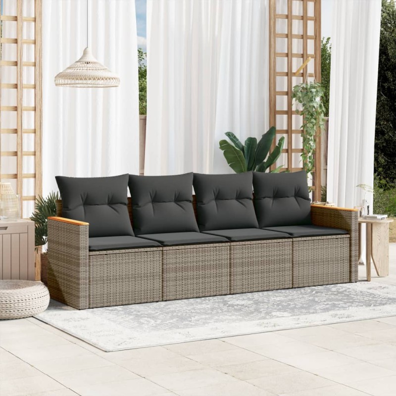 vidaXL Set de sofás de jardín 4 pzas y cojines ratán sintético gris vidaXL Set de sofás de jardín 4 pzas y cojines ratán sintético gris