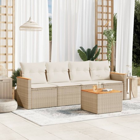 vidaXL Juego de sofás jardín con cojines 5 pzas ratán sintético beige
