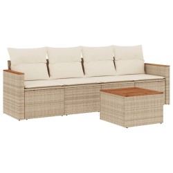 vidaXL Juego de sofás jardín con cojines 5 pzas ratán sintético beige